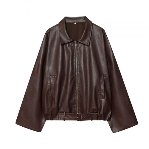 Wide Sleeve Faux Leather Jacket for Women with Practical Pockets Lune London