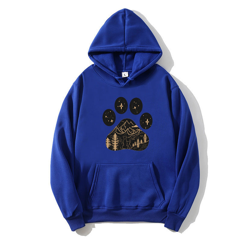 Women's hoodie with creative paw print design and mountain landscape Chic & Stil