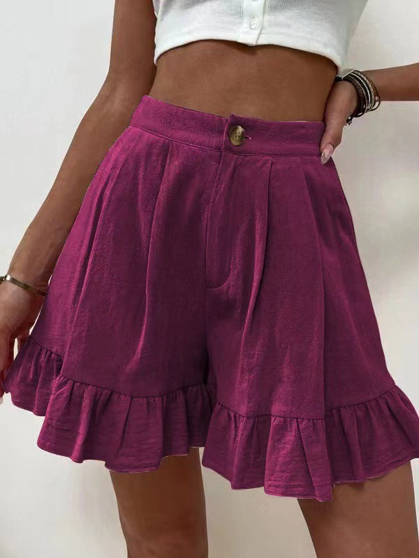 Ruffled shorts for women with elastic waistband and side pockets Lune London