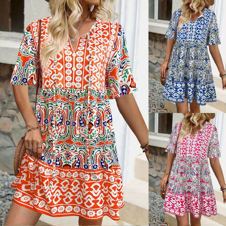 Lightweight summer dress for women with a flattering cut for curves and a playful pattern Lune London