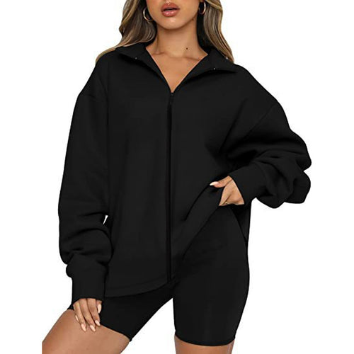 Oversized sweatshirt jacket for women with high collar and full zip Lune London