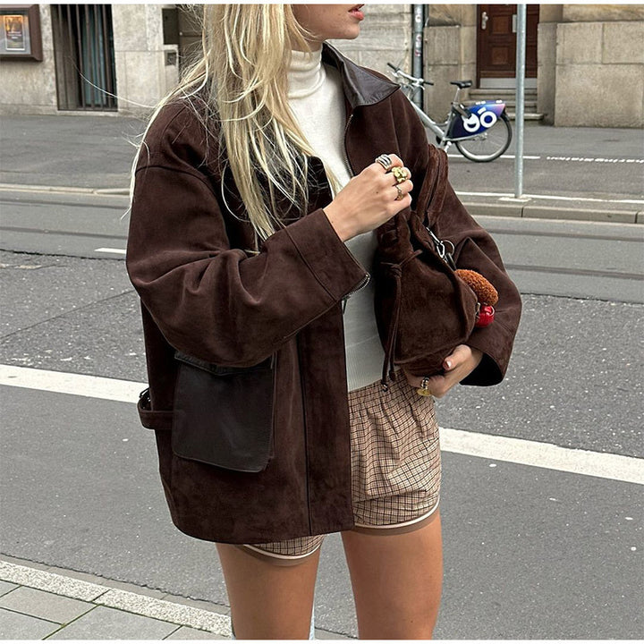 Modern chic utility style ladies leather jacket