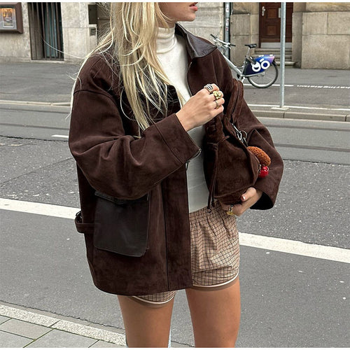 Modern chic utility style ladies leather jacket