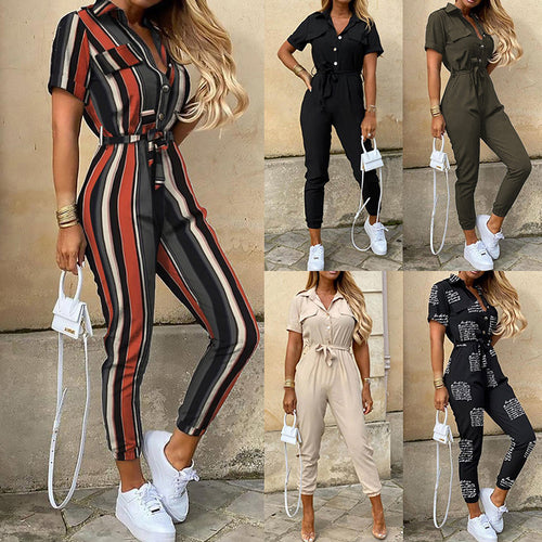 Women Practical jumpsuit with elegant collar and belt at the waist Lune London