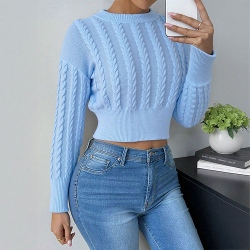 Top tricoté à-cut courte pour femmes avec motif en câble et manches longues Chic & Stil