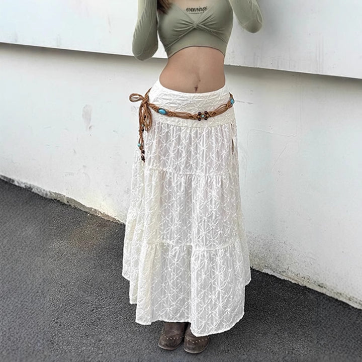 Maxi skirt woman with elaborate embroidery and elastic waist Lune London