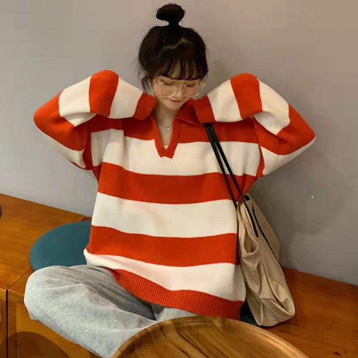Pull en tricot chunky pour femme avec encolure asymétrique et design rayé Chic & Stil