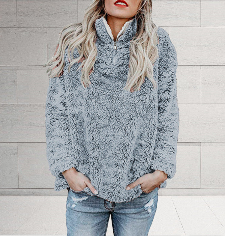 Ladies Cozy Fleece Jacket with High Collar and Zipper Lune London