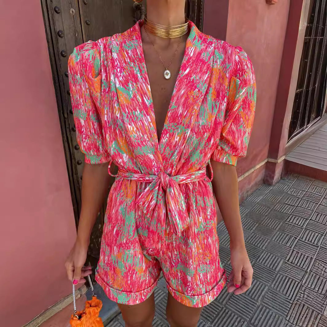 Women's Chic Relaxed Bright Print Jumpsuit