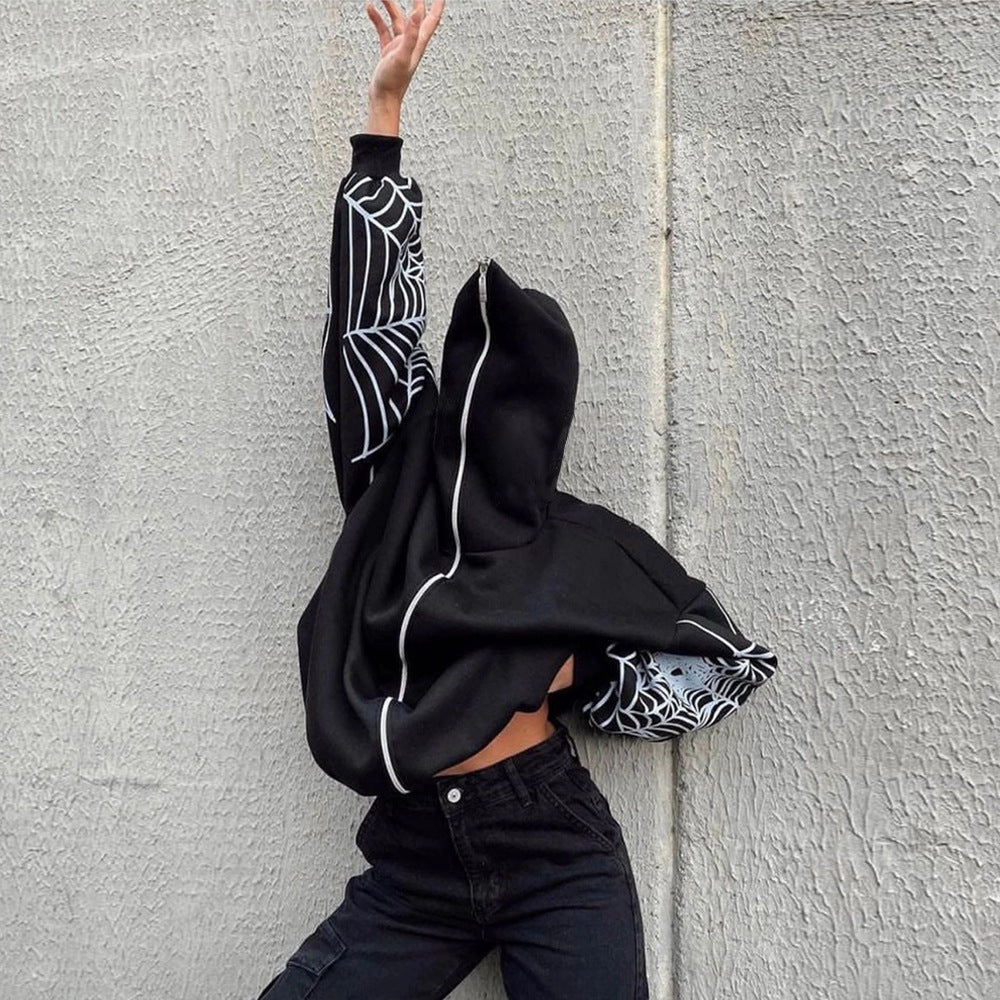 Hooded sweater for women with a unique spider web pattern and a generous cut Lune London