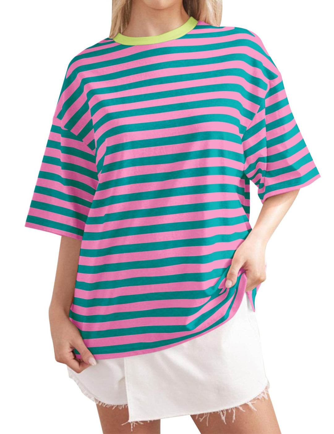 Casual oversized T-shirt for women with wide stripes Lune London