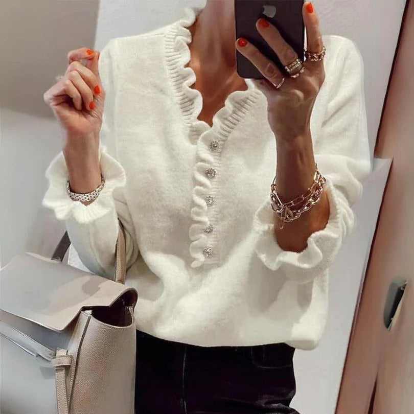 Blouse pour femmes avec un design de volants fluides et patte de boutonnage Chic & Stil
