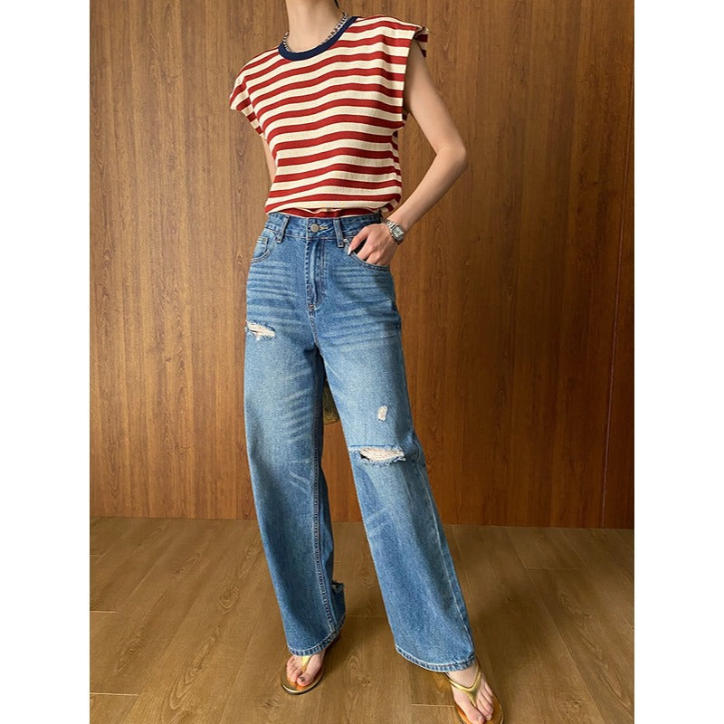 Ladies high-waisted, wide-cut fabric pants Chic & Stil