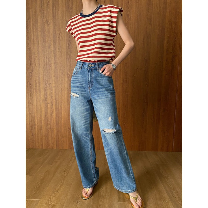 Ladies high-waisted, wide-cut fabric pants Chic & Stil