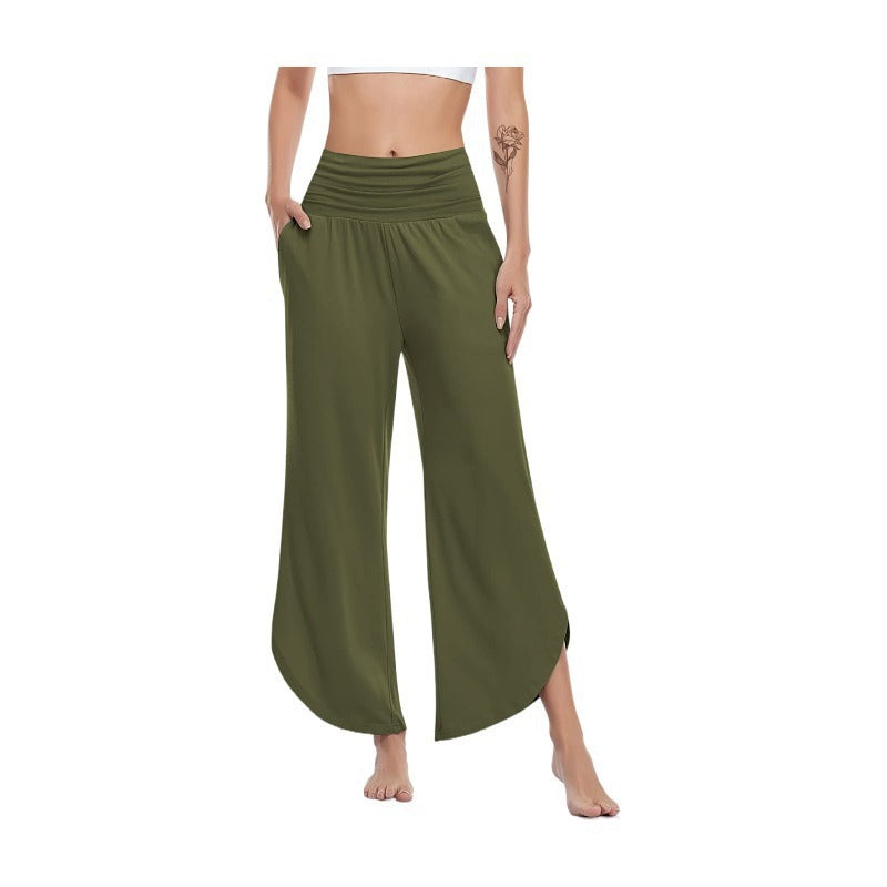 Wide Palazzo Pants for ladies with flexible waist and side slits Lune London