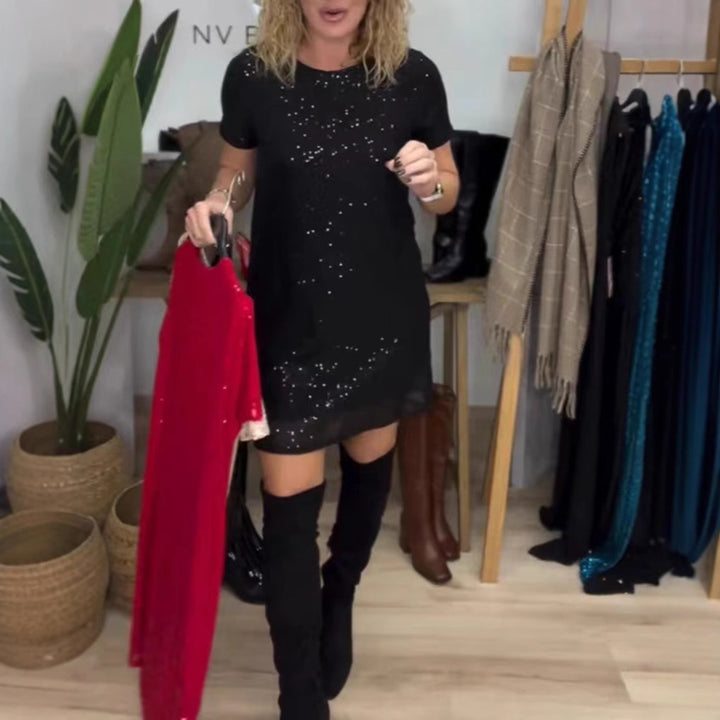 Robe de fête élégante pour dames avec bordure en sequins scintillants et coupe moderne Chic & Stil