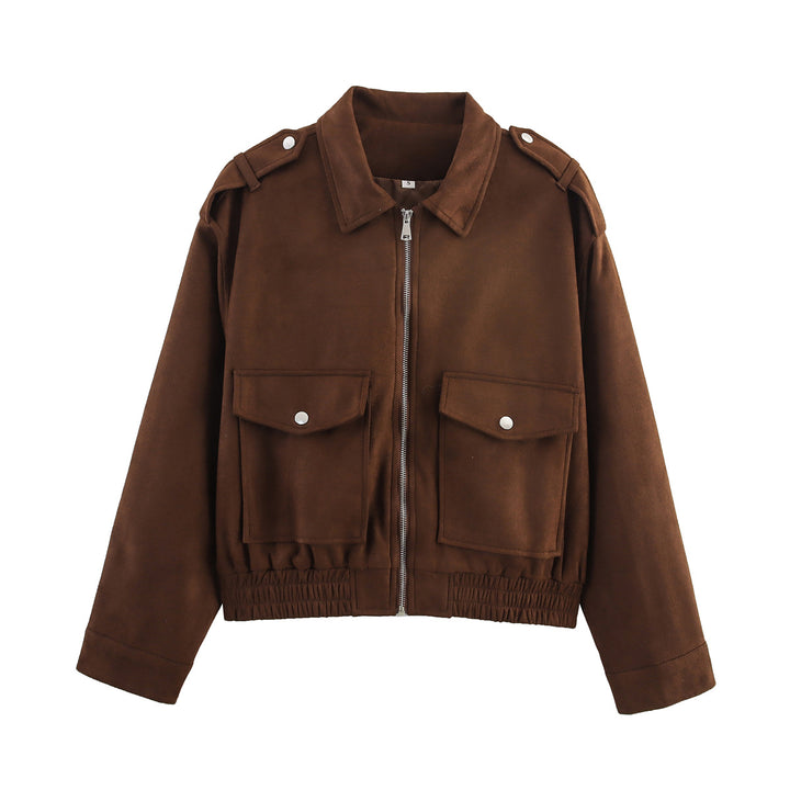 Ladies casual faux leather bomber jacket with practical pockets Lune London