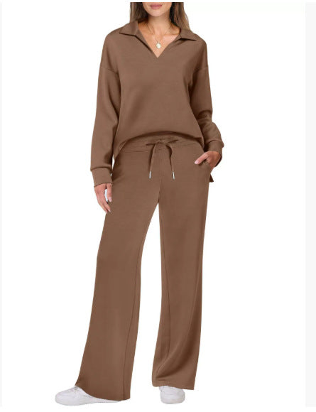 Lune London Wide Leg Casual Set for Women with V Neck