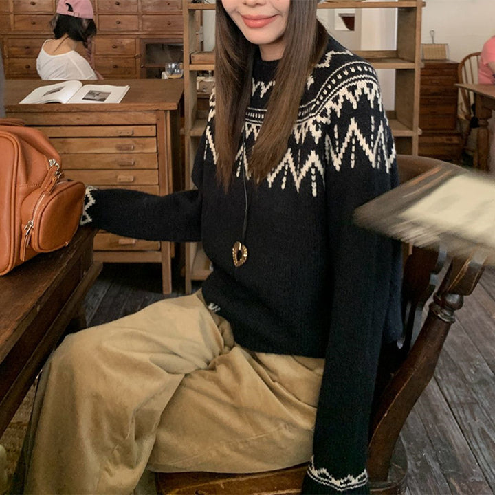 Pull en tricot épais pour femme avec motif norvégien traditionnel Chic & Stil