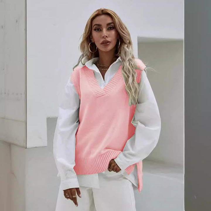 Robe en tricot pour femmes avec col en V et design décontracté Chic & Stil