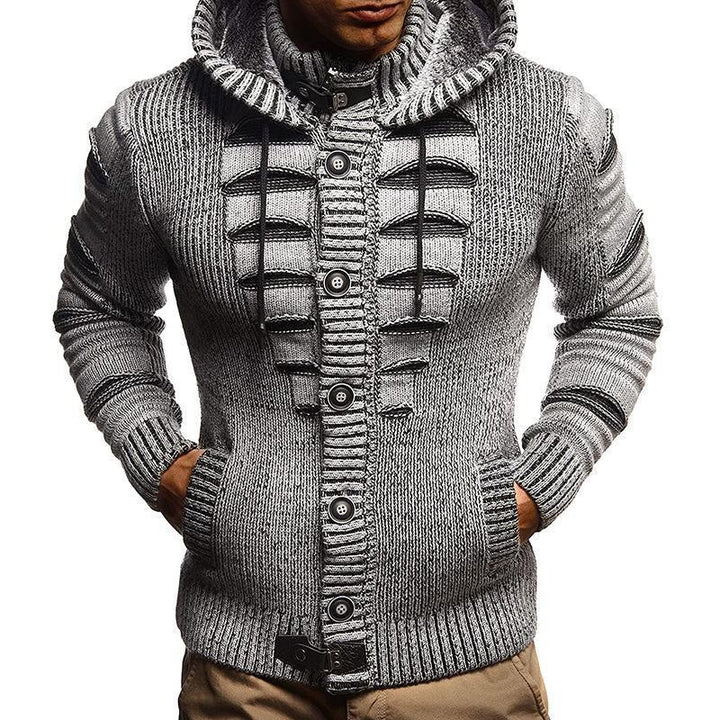 Men's knitted jacket with hood and decorative button details Lune London