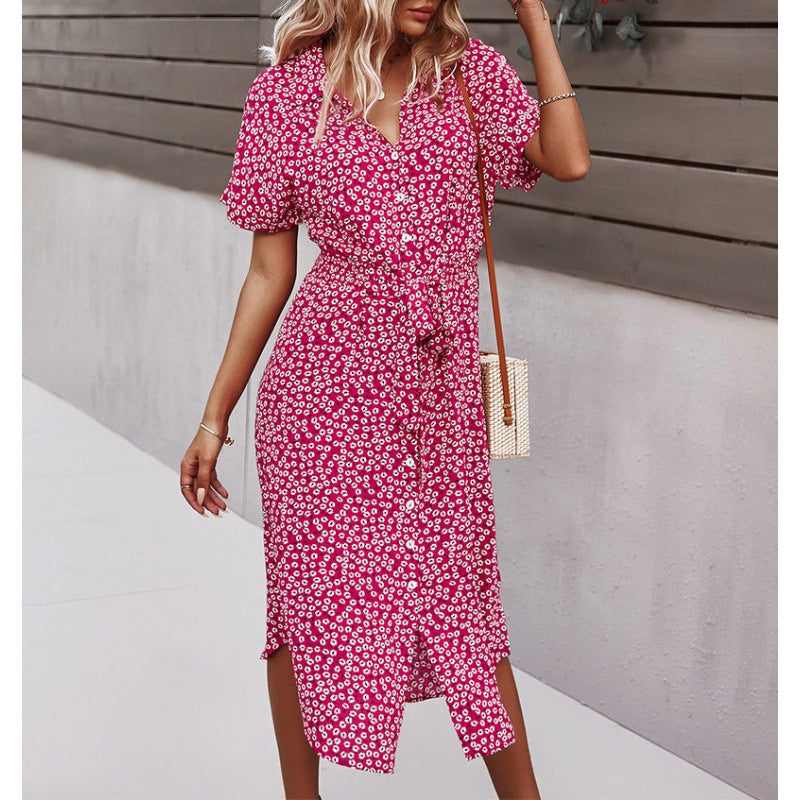 Floral dress for women with fitted cut and ruffles Lune London