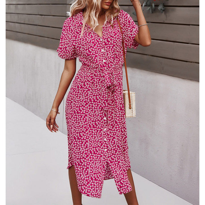 Floral dress for women with fitted cut and ruffles Lune London