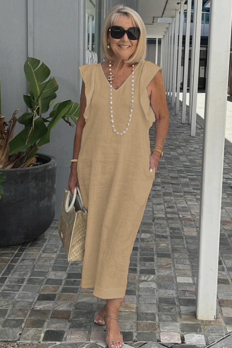 Maxi dress for women with V-neck and raglan sleeves Lune London