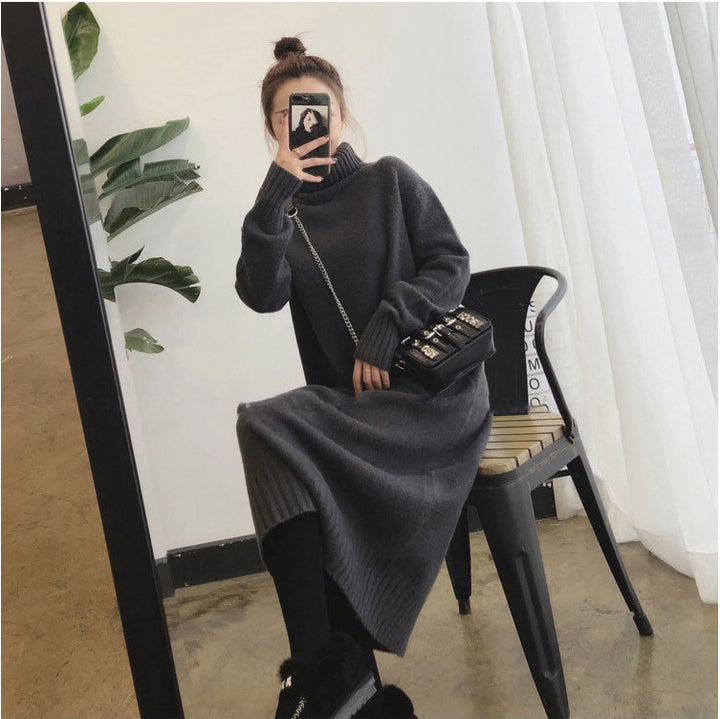 Robe tricotée pour femmes avec col montant et manches côtelées élégantes Chic & Stil