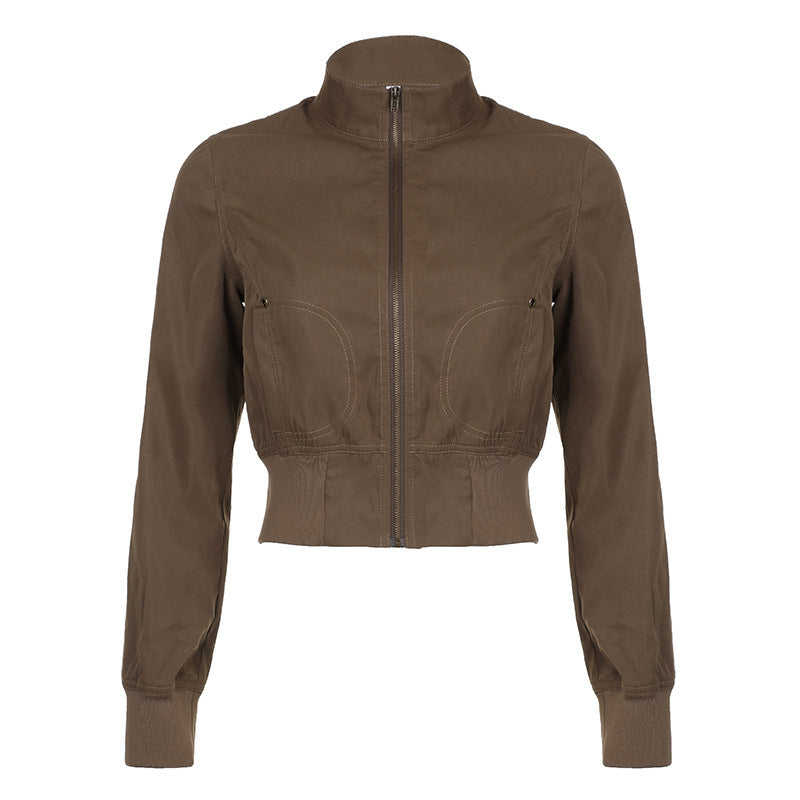 Lune London women's cropped jacket with high collar and zipper