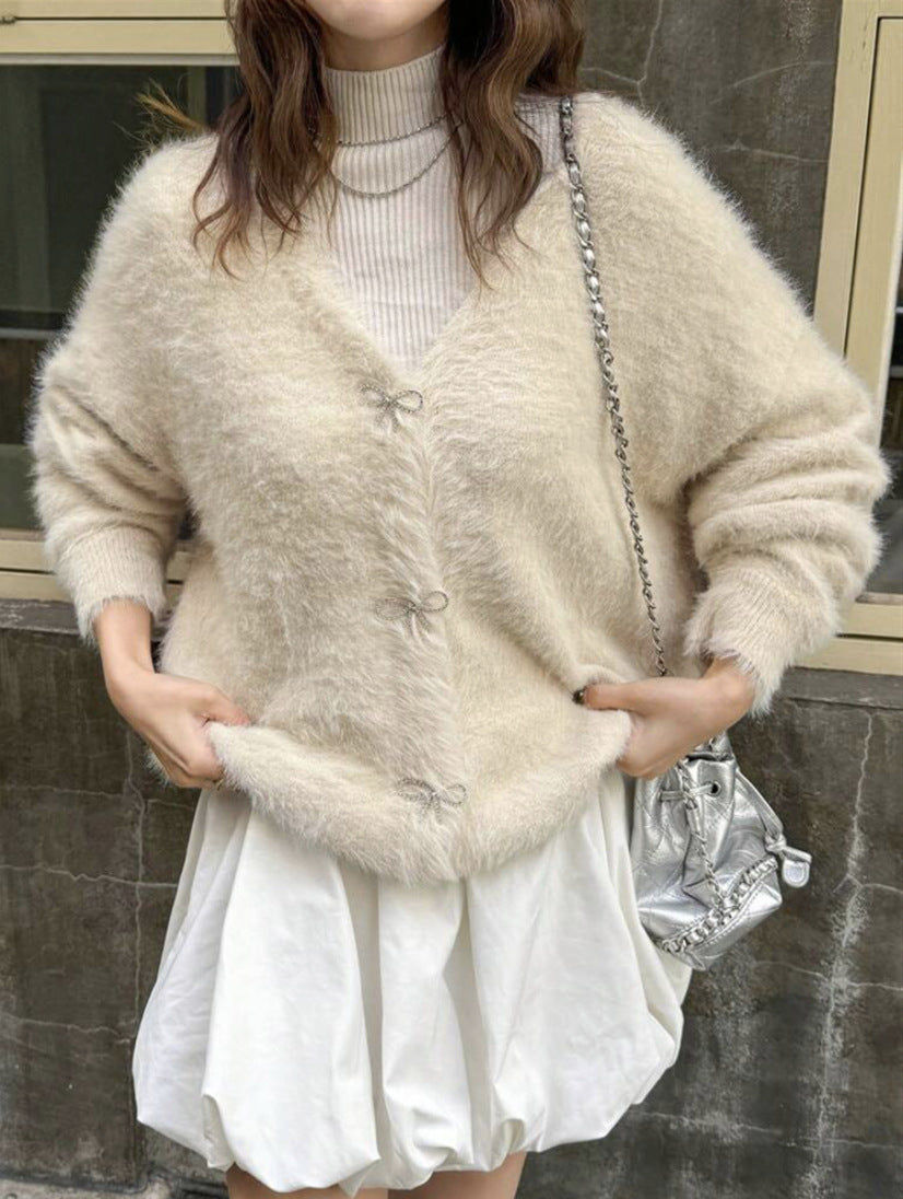 Ladies Plush Knit Sweater with Elegant Button Details Lune London