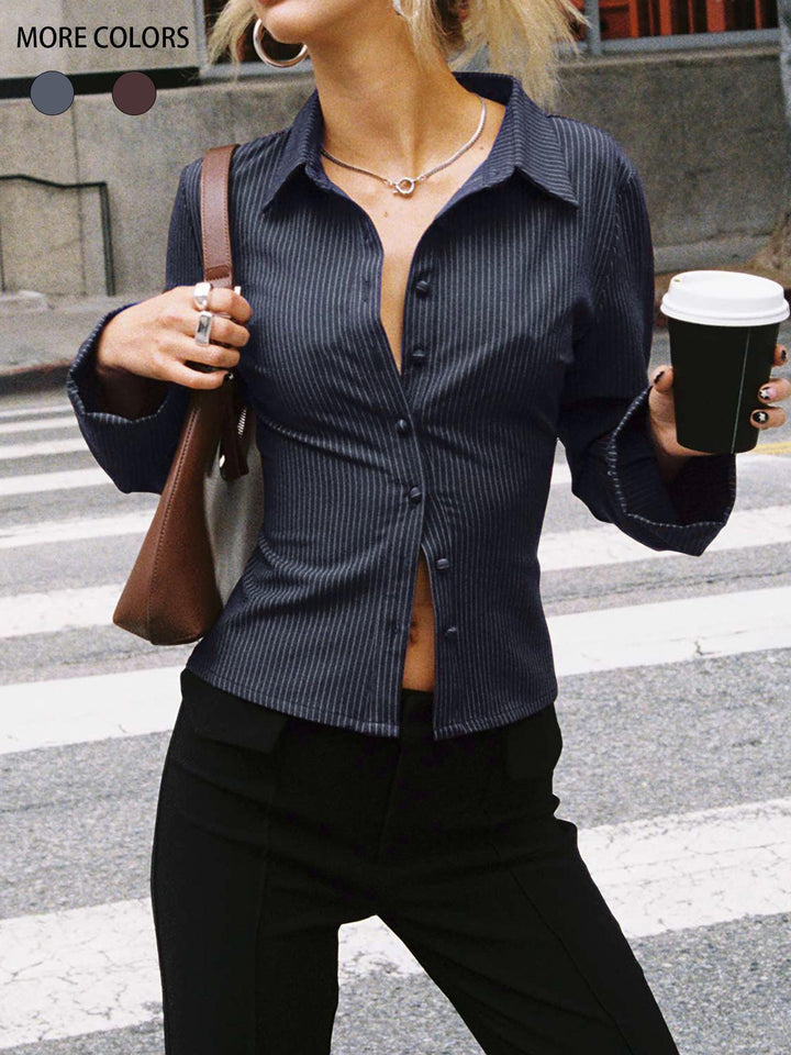 Fitted striped blouse for ladies with classic collar Lune London