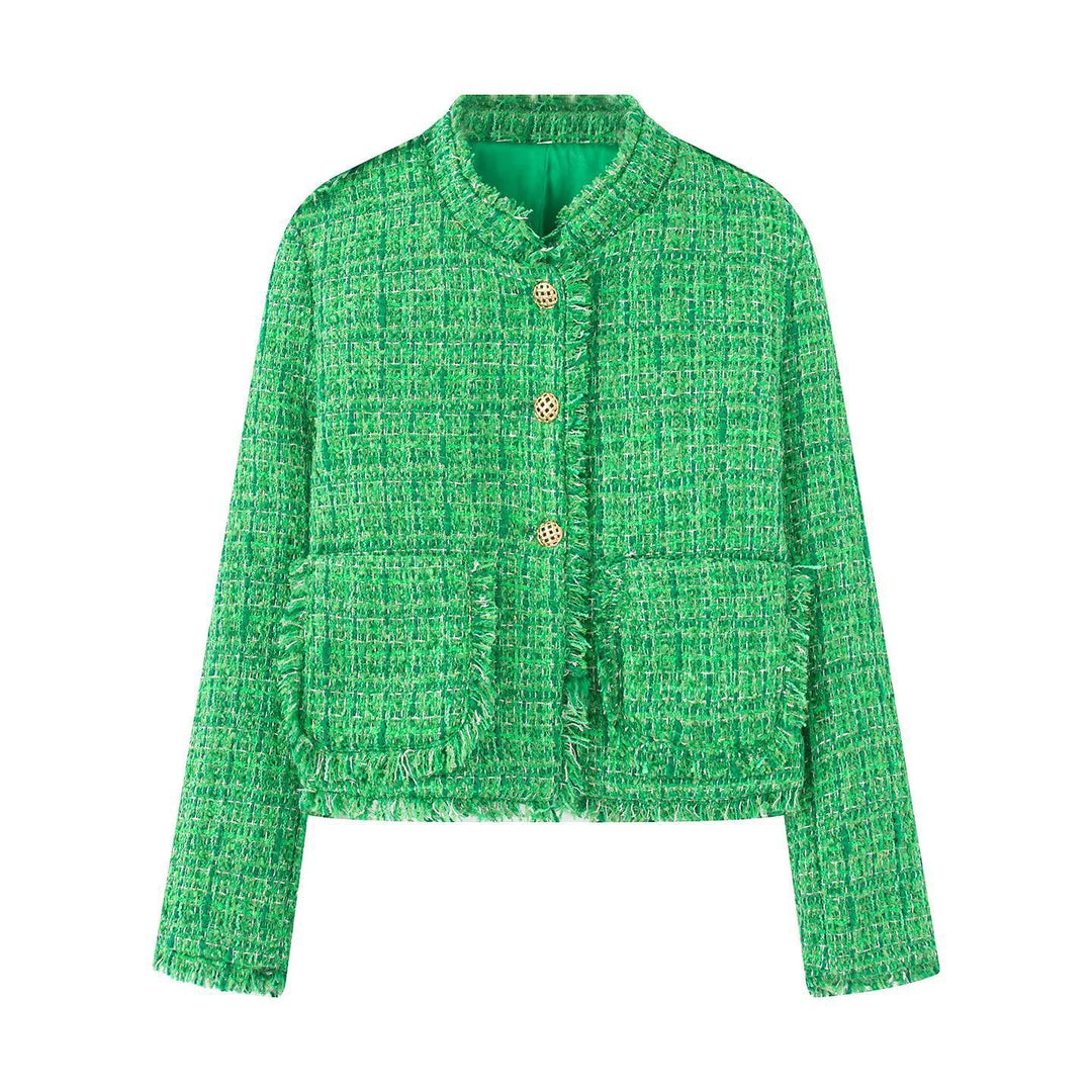 Lune London Textured tweed short elegant jacket for women with decorative buttons