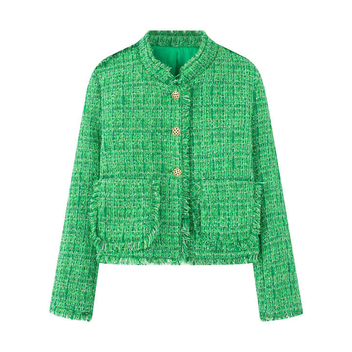 Lune London Textured tweed short elegant jacket for women with decorative buttons