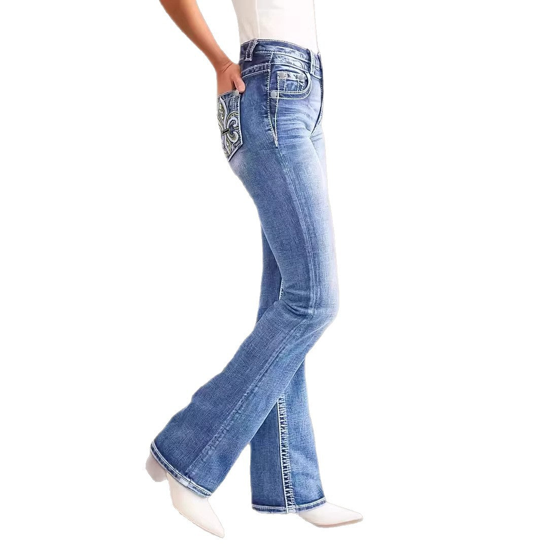 Women's Flared Jeans in Vintage Style with High-Grade Detail and Refined Embroidery Lune London