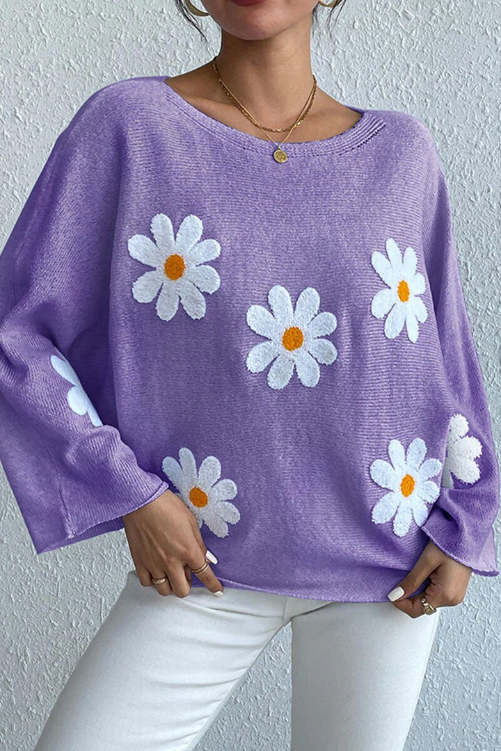 Pull en tricot pour femmes avec un design floral ludique et une coupe décontractée Chic & Stil