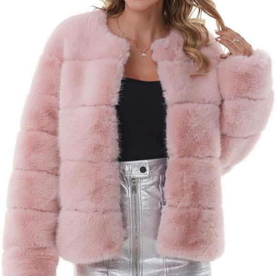 Women Fashion Faux Fur Jacket with Textured Design Lune London