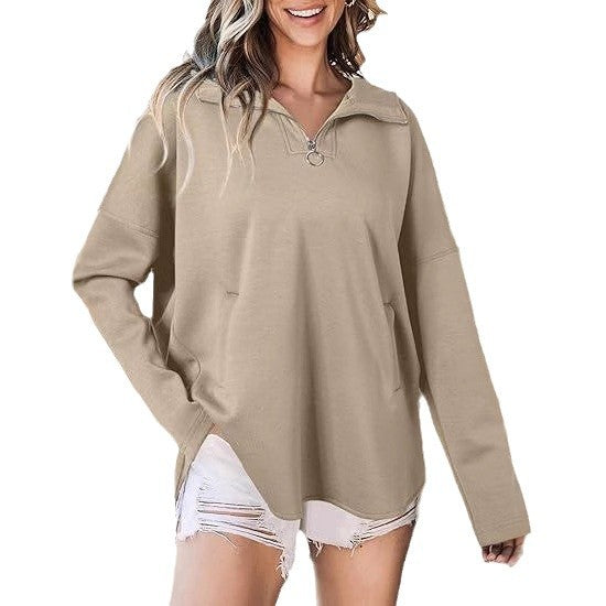 Classic oversized sweater for women with half zip and side pockets Lune London
