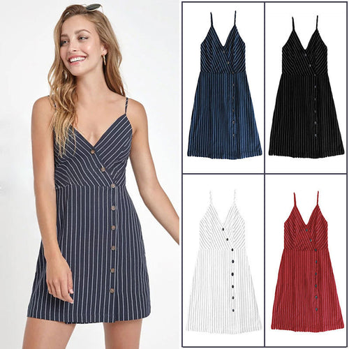 Spaghetti strap dress for women with button details and asymmetric cut Lune London