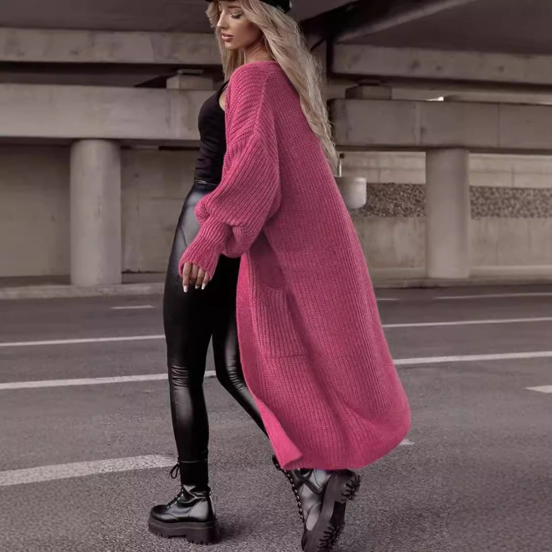Oversized chunky knit coat for women in a casual style with deep pockets Lune London