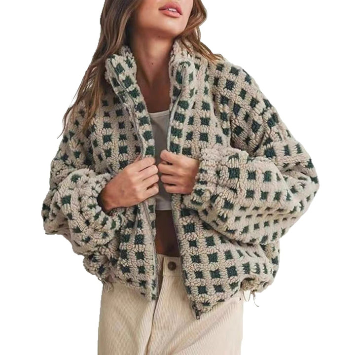 Ladies Plush Patterned Coat with High Collar and Soft Lining Lune London