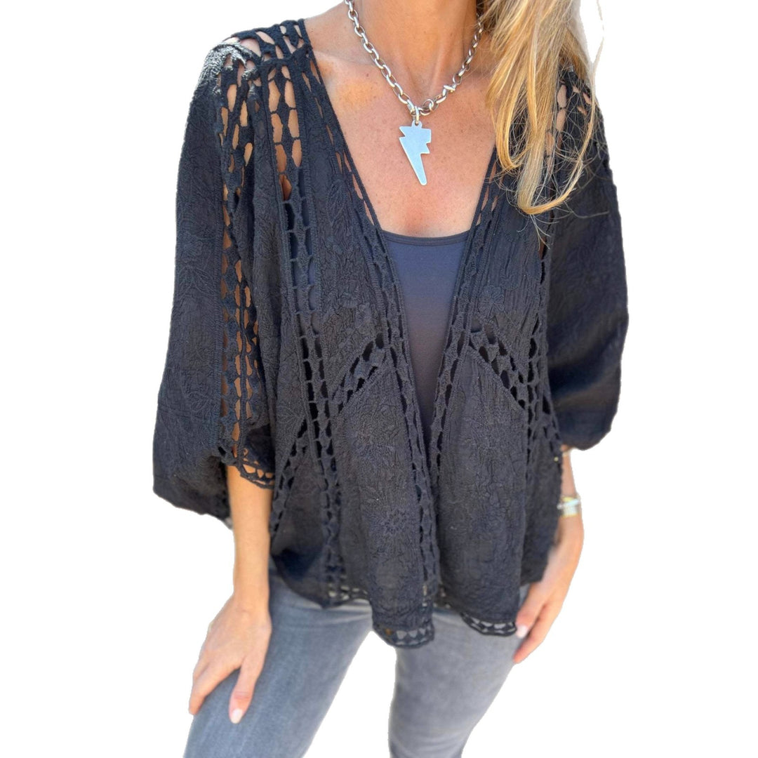 Dames joli cardigan en dentelle avec motif floral et manches aérées Chic & Stil