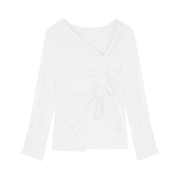 Ladies long-sleeved wrap top with sophisticated gathering Chic & Stil