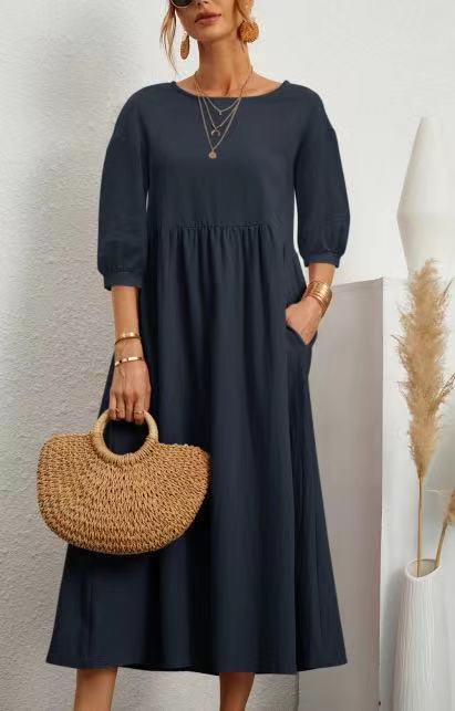 Robe Midi pour Femmes avec Manches Ballon et Poches Pratiques Chic & Stil