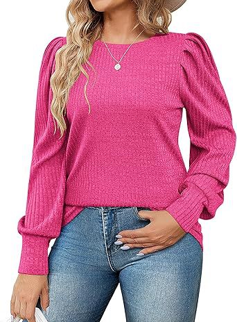 Ladies Elegant ribbed knit top with puff sleeves Lune London
