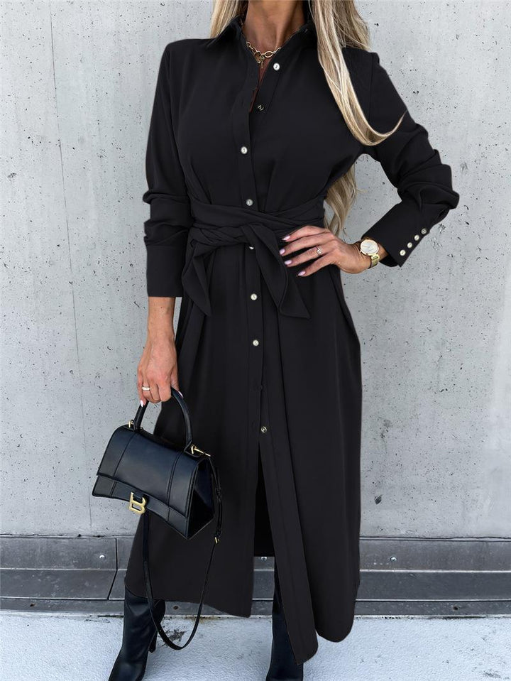 Shirt dress for women with asymmetric hem and belt at the waist Lune London