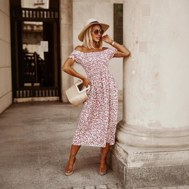 Chic and stylish floral maxi dress with off-the-shoulder for women