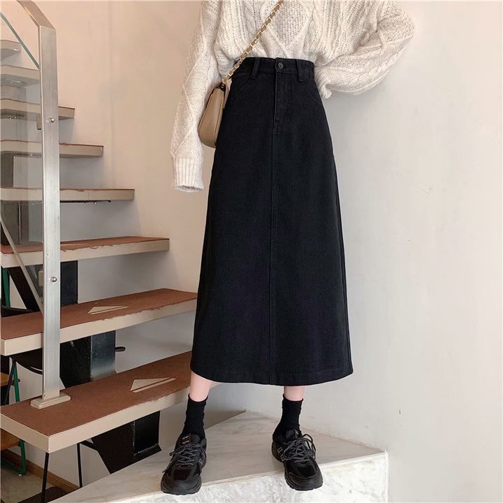 Jupe midi en denim pour femmes avec taille haute Chic & Stil