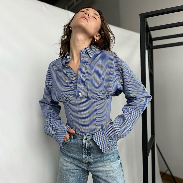 Women Cork Top with Fitted Design and Classic Stripes Lune London