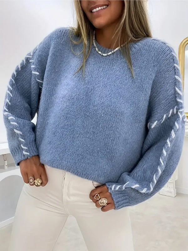 Oversized knit sweater for women with contrasting hem Lune London